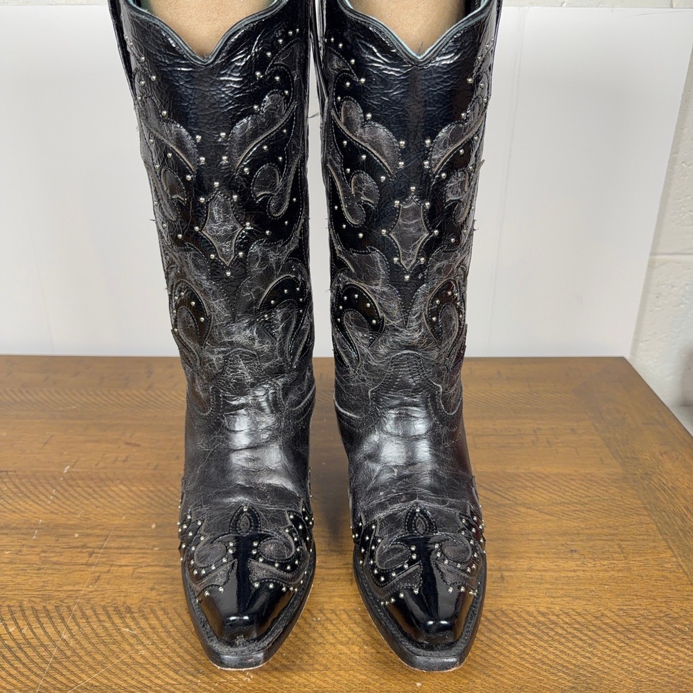 Corral Cowboy Boots Womens 6.5 Black Studded Leather Western Snip Toe Cowgirl - Picture 3 of 13
